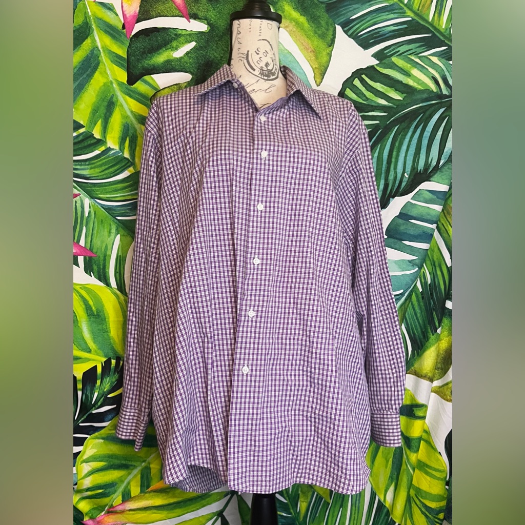 Bergamo Mens Xl Purple White Plaid Button Down Office Work Summer Fall Shirt
